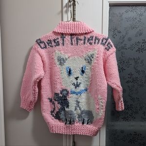 Cowichan sweater. Hand knit. Chunky knit. Dog and Mouse. Best Friends.